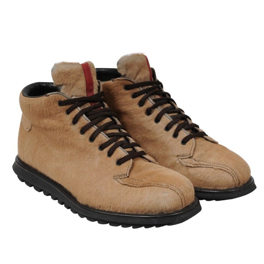 Prada Hiking Boots Size US7.5 UK6.5 Brown Tan Ponyhair Linea Rossa Vintage Sport